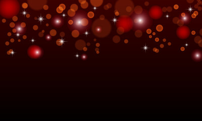 Abstract red bokeh background. Blurred glow lights. Dreamy vector backdrop. Defocused shiny circles and dots. Magical night holidays illustration