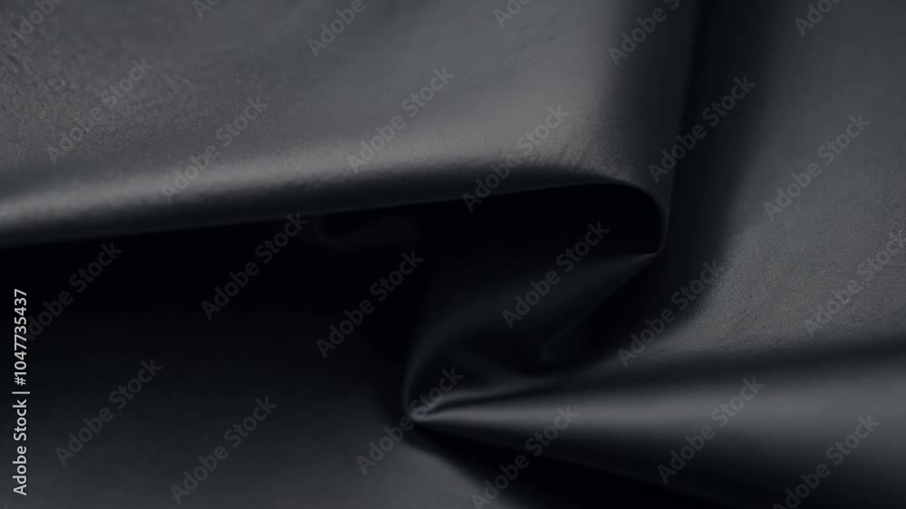 Leinwandbilder A close-up view captures the rich texture of black fabric, showcasing its smooth surface and gentle draping under soft lighting. The elegant folds create a sense of depth and sophistication.