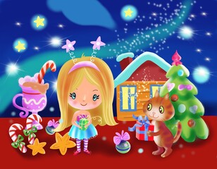 girl and their christmas tree