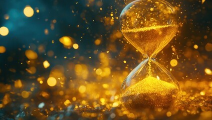 Golden Hourglass with Sparkling Background