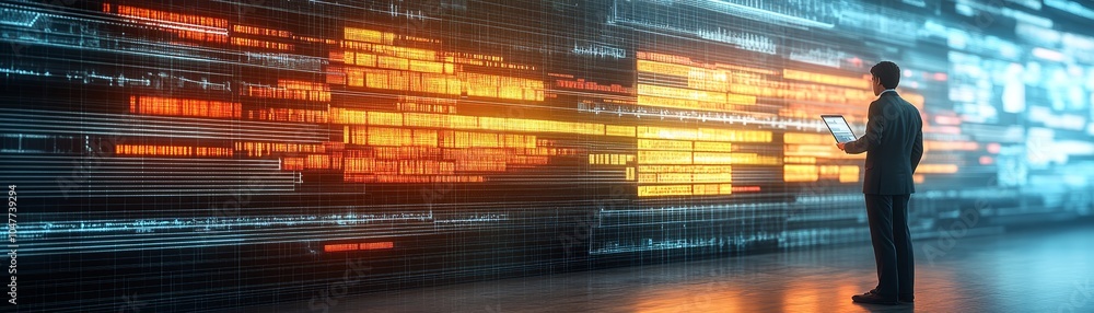 Poster project leader reviewing hyper-realistic data visualization