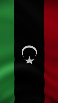 Libya Waving Flag in Vertical Orientation. Realistic Flag Animation. Seamless Loop Background.