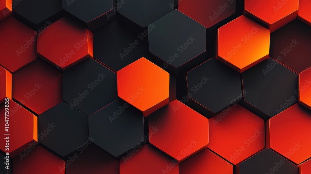 Poster abstract hexagon pattern in red and black