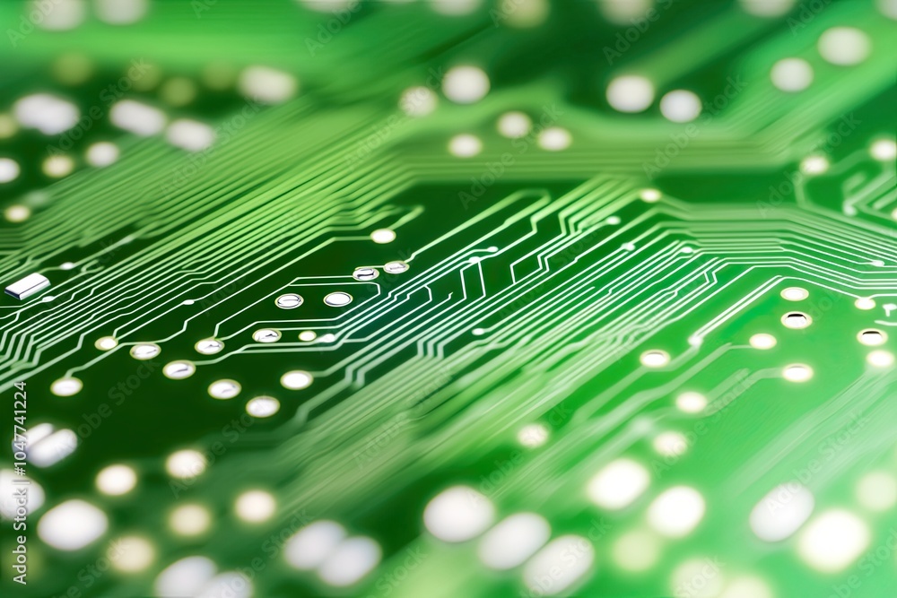 Poster Exploring the Intricate Patterns of a Green Circuit Board in a Modern Technology Environment