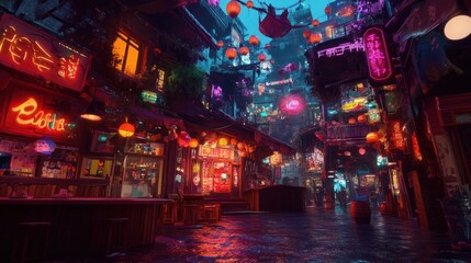Neon Lights in a Futuristic Asian City
