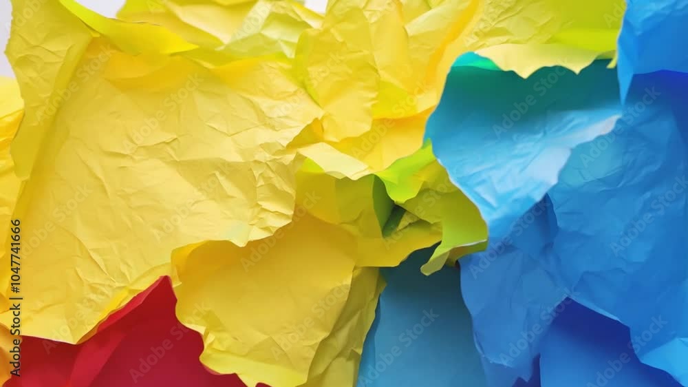 Aufkleber a vibrant display of crumpled yellow and blue paper creates an eye-catching abstract arrangement, il