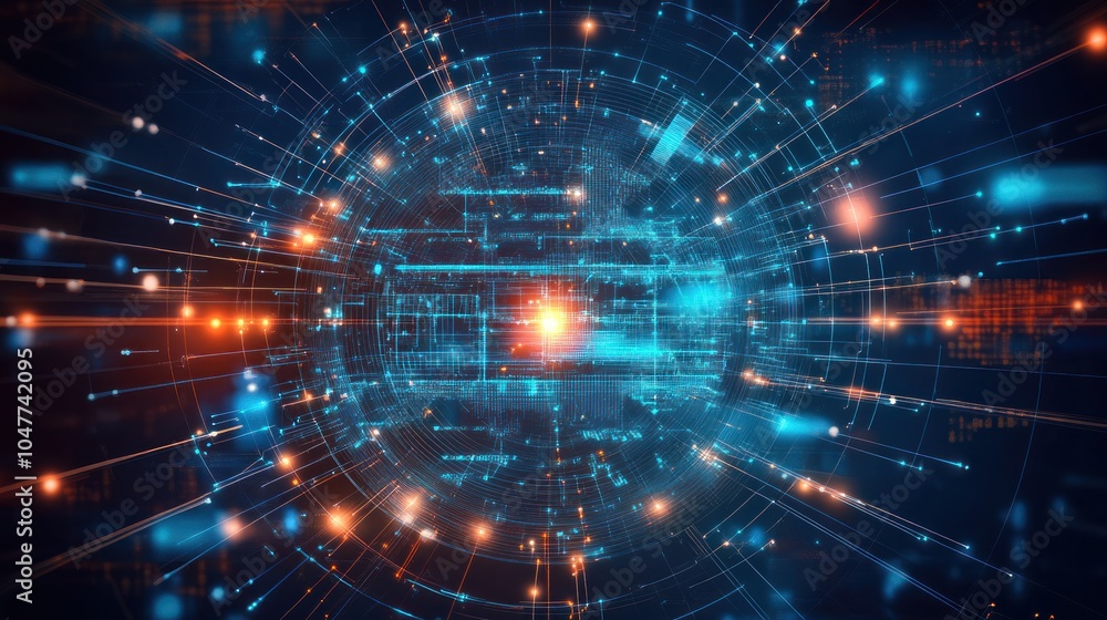 Poster abstract digital network with lines and lights