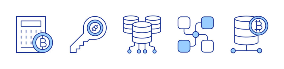 key, server, database, blockchain, bitcoin. icon vector illustration. Line Duotone style. Editable stroke