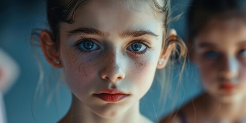 Obraz premium Upset ballet student feeling stressed and anxious due to bullying during rehearsal with fellow dancers in a professional studio environment