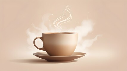 Fototapeta premium Minimalist Wallpaper with Cozy Coffee Cup and Warm Beige Gradient