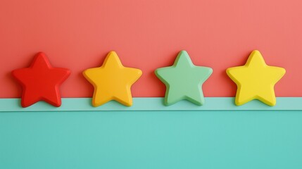 Fototapeta premium Five-star review on a light and dark background. Concept of feedback and ratings