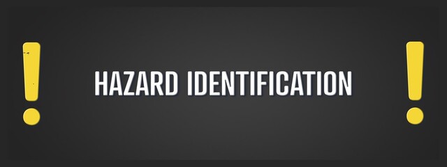 Hazard Identification. A blackboard with white text. Illustration with grunge text style.