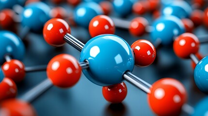 Obraz premium A close-up of a molecule model with blue and red spheres.