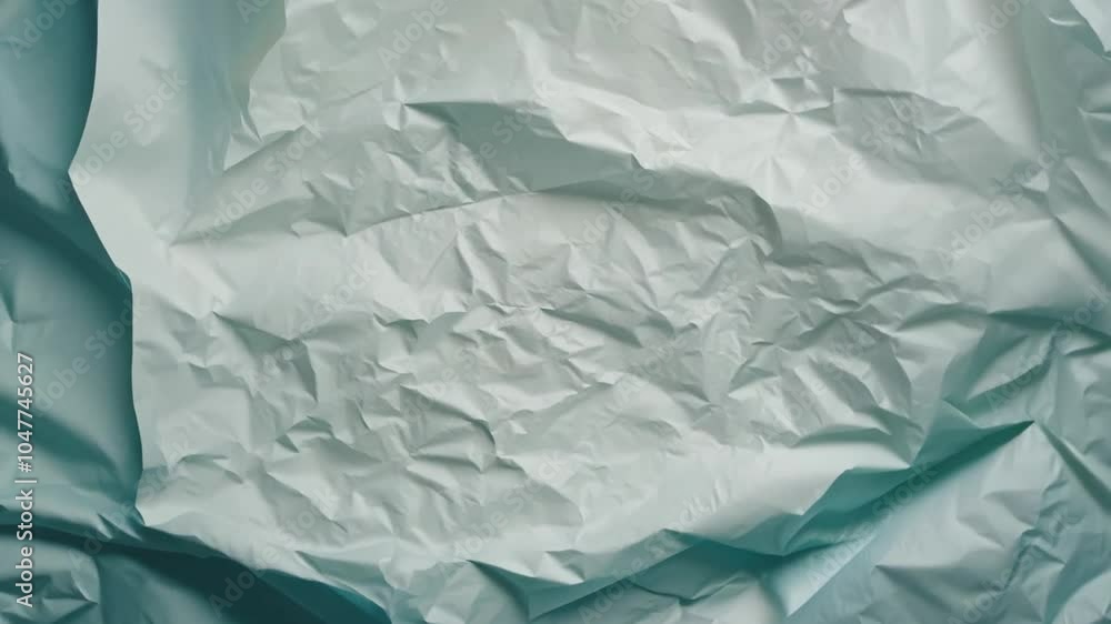 Poster A piece of crumpled white paper lies on a soft blue surface, revealing intricate textures and shadows that create a calming visual effect.
