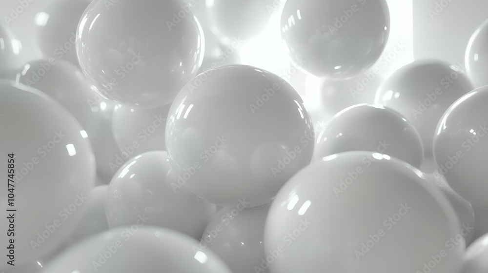 Poster a close-up of a group of white orbs, creating a minimalist and abstract background.
