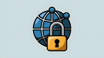 Fototapeta premium Vector VPN icon with padlock over globe, light grey background
