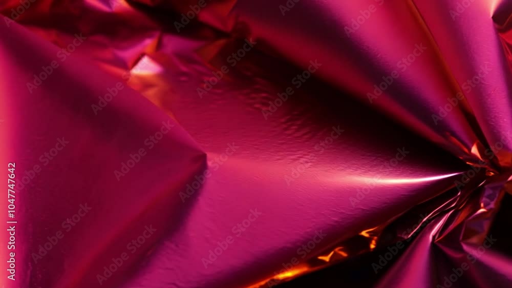 Aufkleber Magenta foil rolls are displayed, reflecting light and creating a vibrant shimmer. The textures vary as the folds and curves add visual interest to the composition.