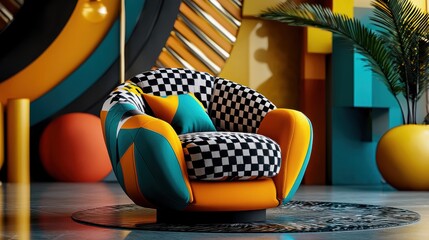 Fototapeta premium Modern Colorful 3D Render of Stylish Armchair