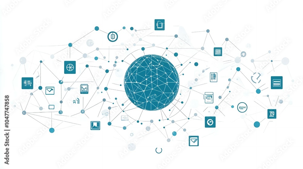 Poster abstract digital network with globe at center