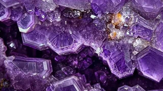 A close-up of amethyst crystals, showcasing their intricate facets and rich purple hue