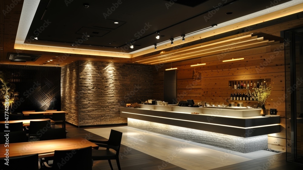Poster soft ambient lighting coming from the recessed ceiling fixtures creating a warm and intimate atmosph
