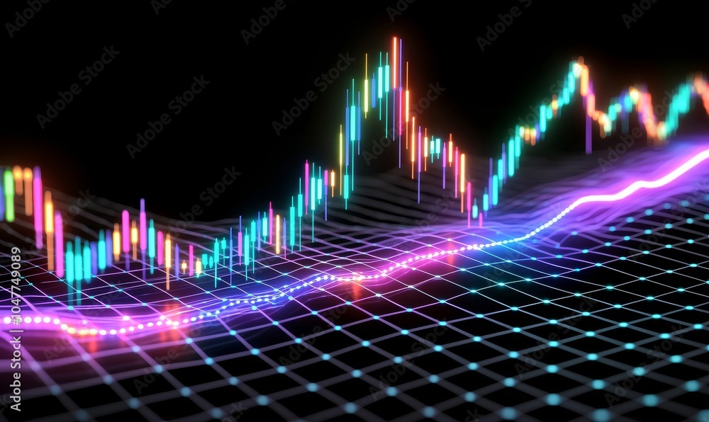Poster an ascending financial graph and chart with lines and numbers