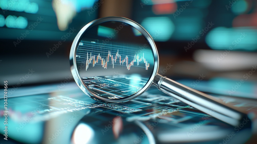 Poster under zoom, a detailed analysis of the financial market is presented. data documents are displayed o