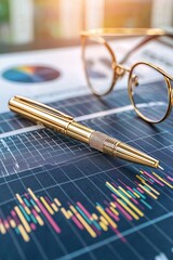Fototapeta premium In a management office, a business accountant performs a financial stock audit of a company analysis investment report for tax accounting and strategy growth purposes, illustration image