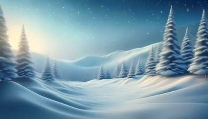 beautiful landscape with snow covered fir trees and snowdrifts merry christmas and happy new year greeting background with copy space winter fairytale