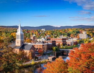 burlington vermont usa autumn town skyline