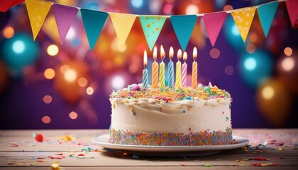 celebration birthday cake with colorful bunting