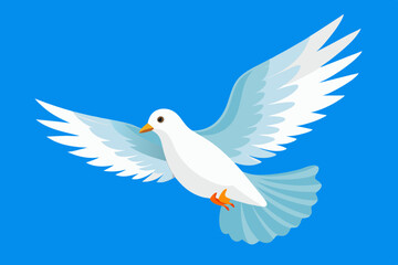 Obraz premium white dove flying on clear blue sky