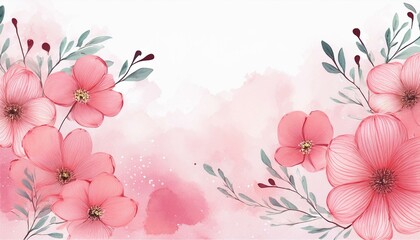 delicate pink flowers watercolor background floral art print