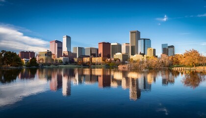Naklejka premium denver skyline with reflection in water