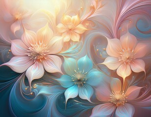 floral inspired fractal design with pastel colors and soft swirls
