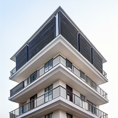 modern luxury apartment building with balconies on white background