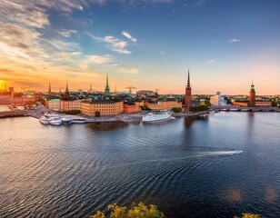 Obraz premium panoramic image of stockholm sweden during sunset