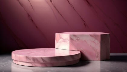 pink marble podium with two st and textured surface