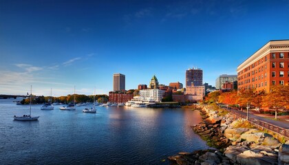 portland maine usa downtown cityscape at back cove