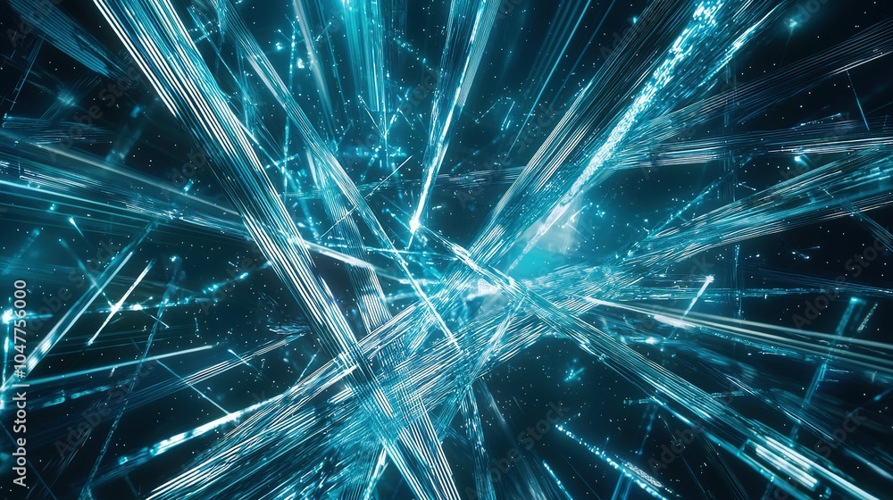 Poster dynamic abstract representation of light beams intersecting in a digital space showcasing vibrant bl