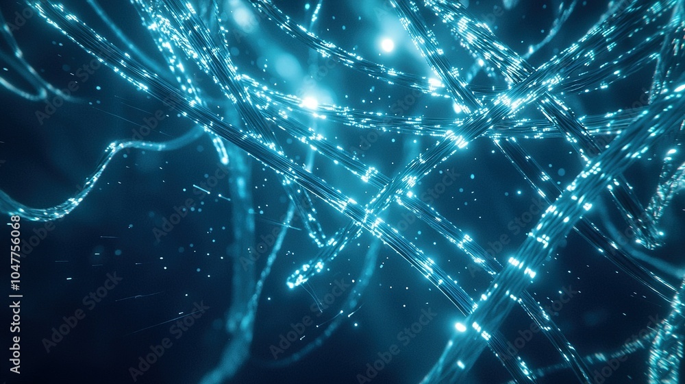 Poster abstract representation of glowing blue lines and particles on a dark background, evoking a sense of