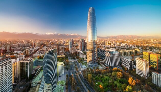 skyline of santiago de chile with modern office buildings at financial district in las condes