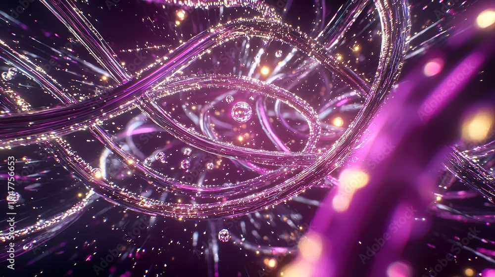 Poster abstract representation of glowing purple strands interwoven with shimmering particles in a cosmic s