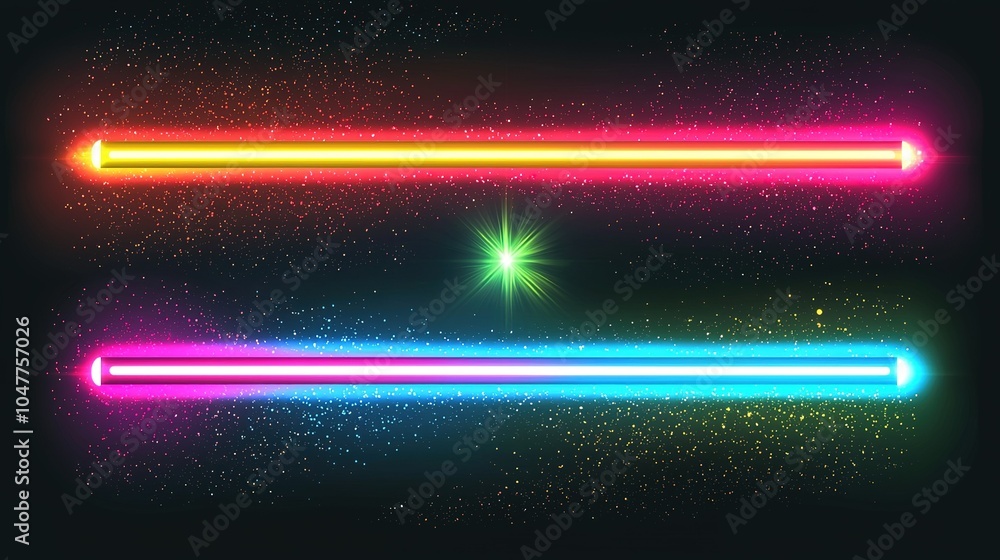 Aufkleber vibrant neon light beams intersecting in a starry background during a digital art creation session