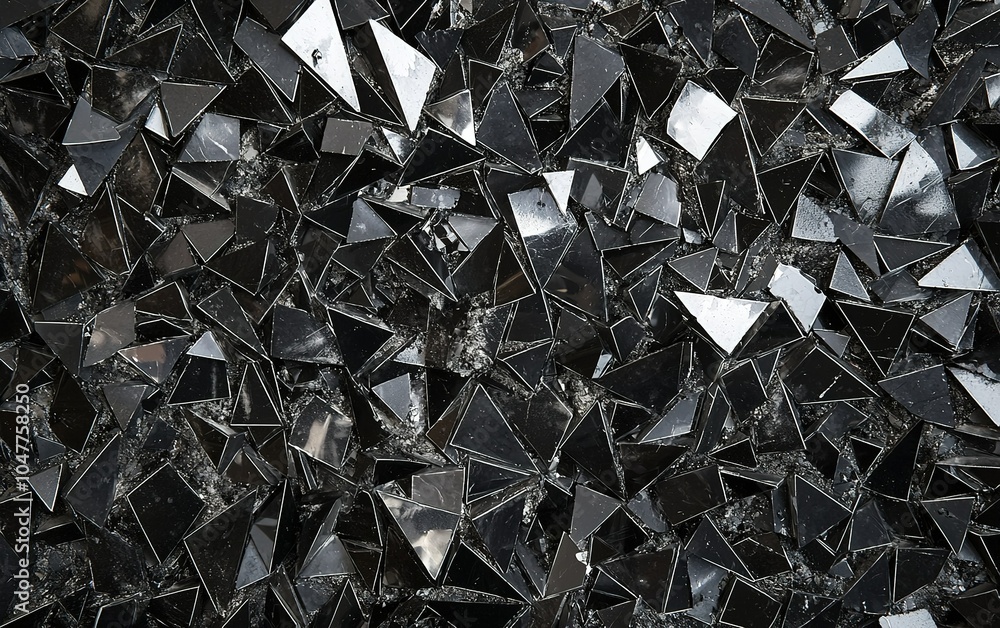 Poster dark mosaic made of shiny black shards creating a striking texture in an abstract design element for