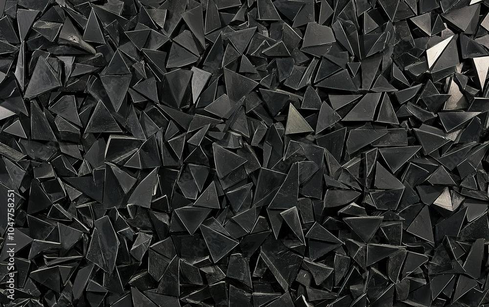 Poster black geometric shapes scattered on a surface create a striking textured pattern ideal for design in