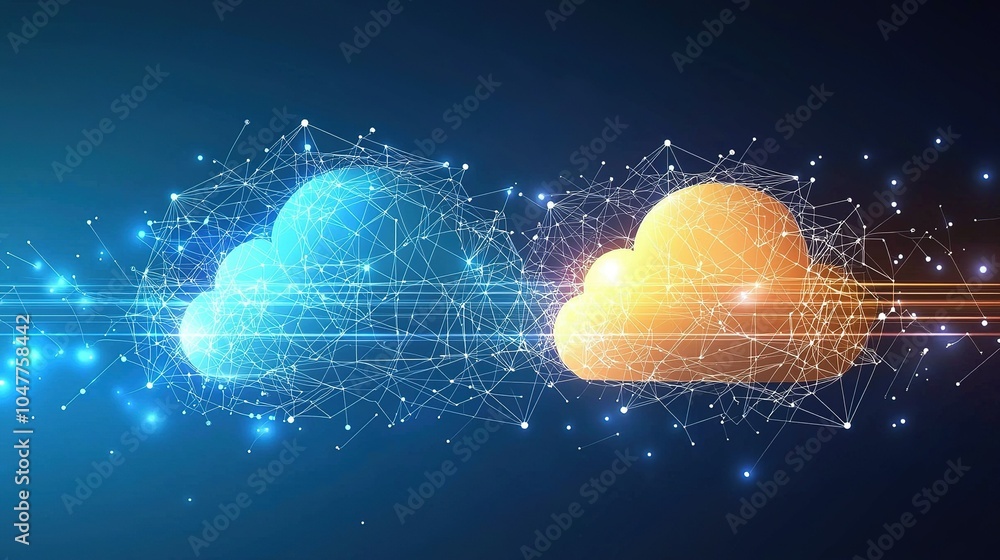 Poster digital representation of interconnected clouds symbolizing data storage and technology innovation i
