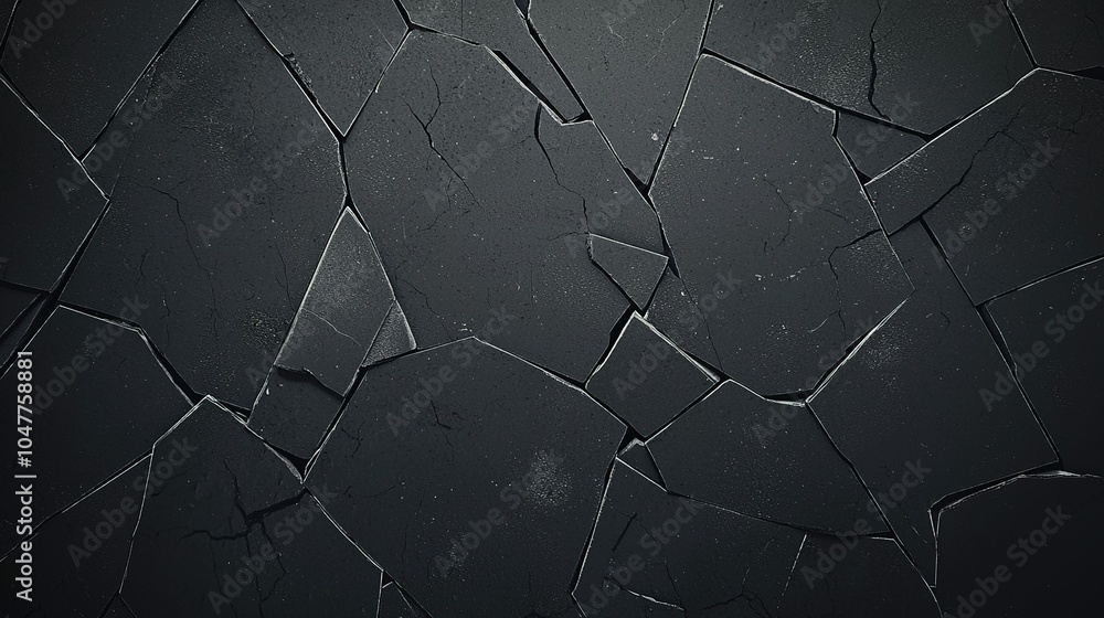 Poster textured close-up view of fractured black slate surface showcasing natural patterns and irregular sh