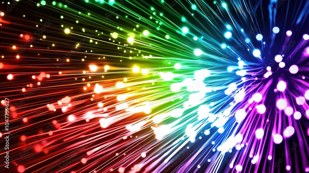 Poster colorful light rays radiate from a central point in a vibrant display, creating a dynamic visual eff