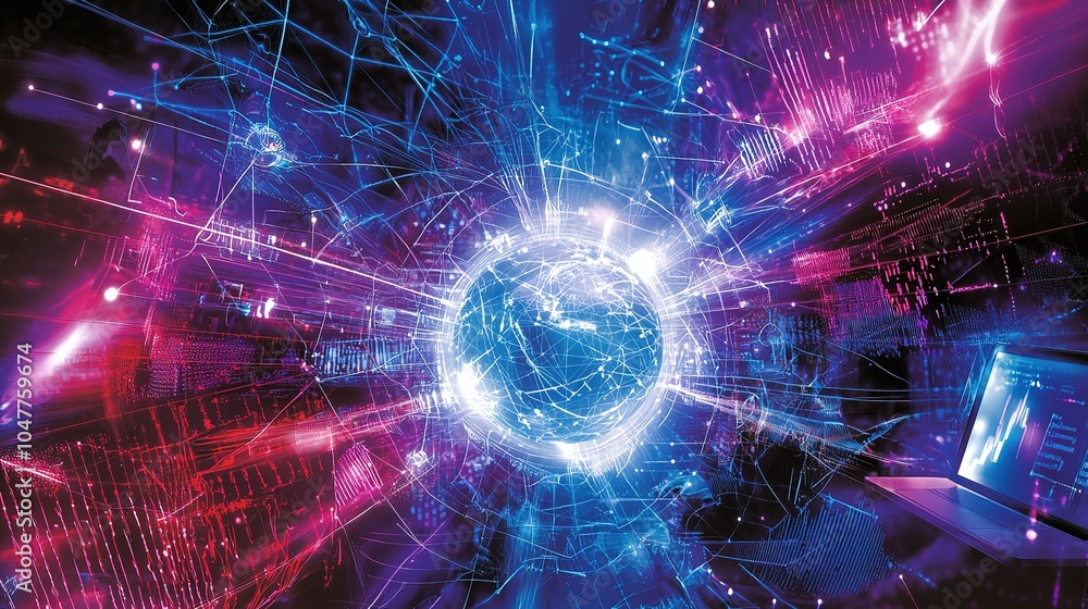 Poster abstract representation of digital data flow and connectivity in a futuristic virtual environment at